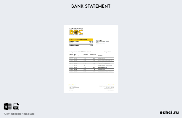 цифровая загрузка шаблона Excel выписки из банка Шри Ланки Банка Цейлона